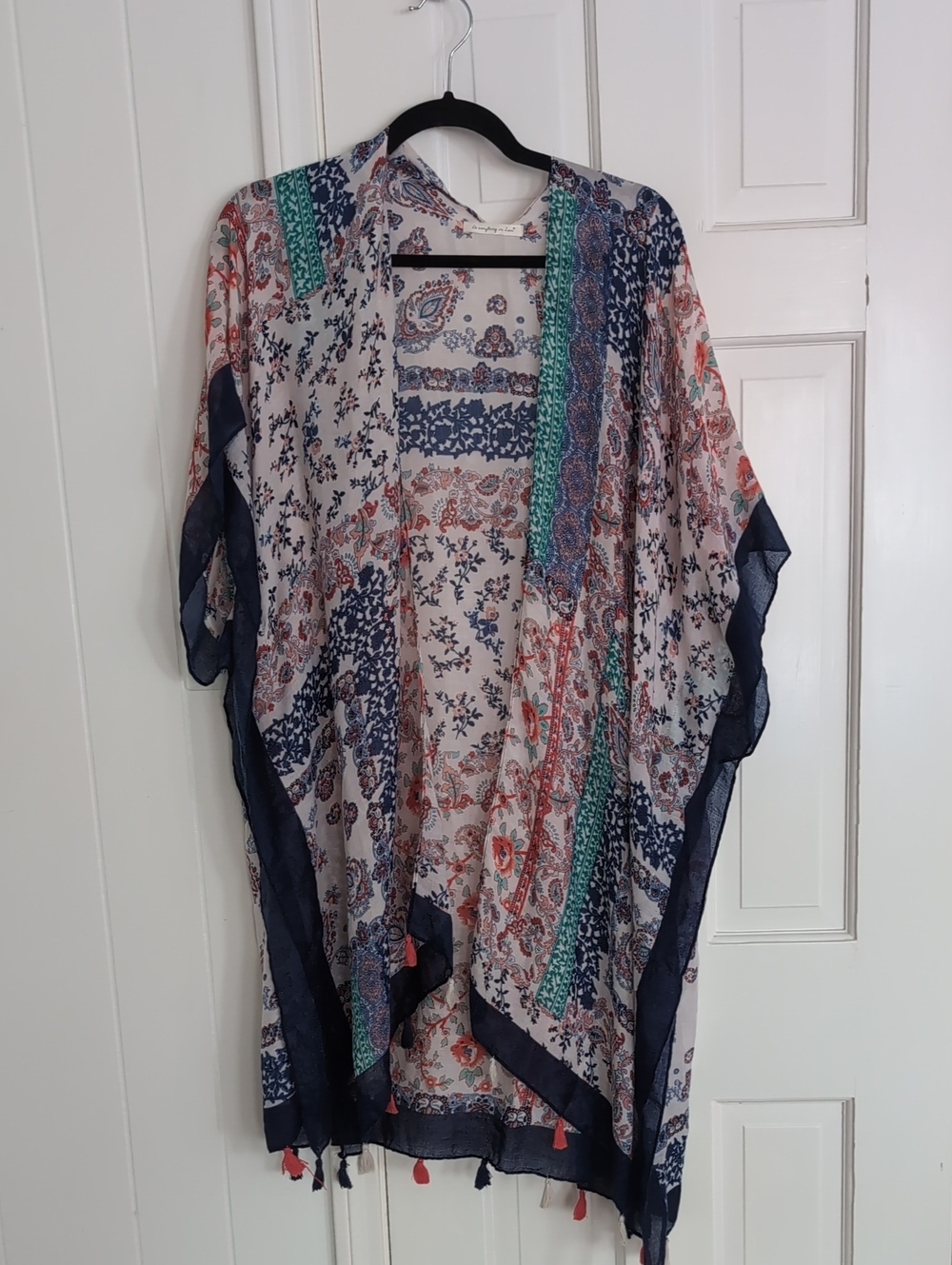 Do everything in love Navy, Coral & Teal Sheer Boho Kimono